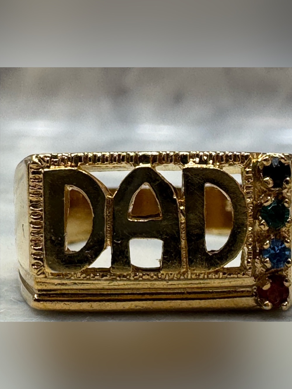 Vintage DAD Statement Ring Colorful Stone Accent Brass Sample Ring Size 9.5 - Picture 4 of 16